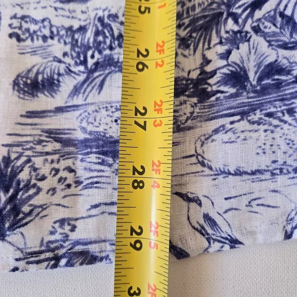 Joie Womens Tropical Print Linen Tunic Button Up Shirt Blue White Size 2X